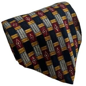 Krizia Uomo Italy Blue Red Yellow Rectangle Diamond Geometric Silk Tie